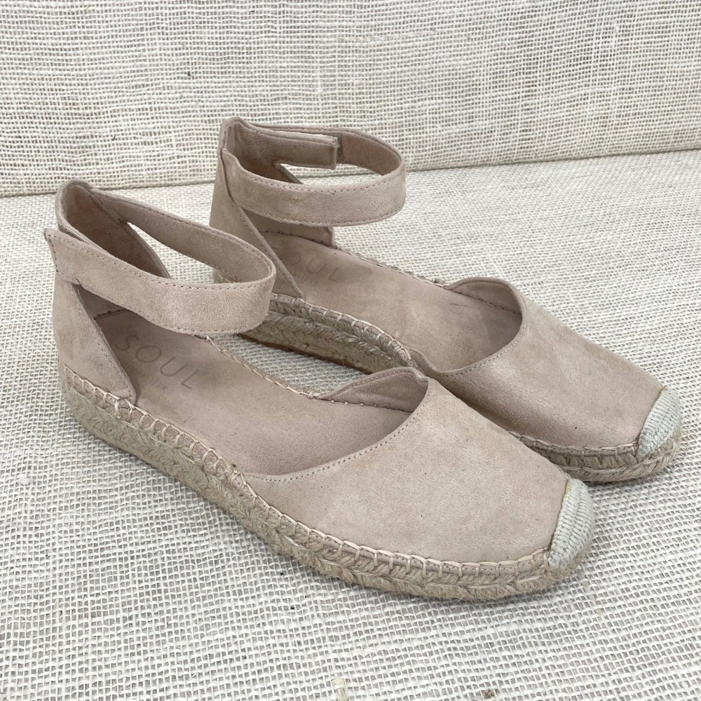 SOUL Naturalizer Wren Espadrille Flats Taupe Ankle Strap Sandals‎ Womens 8.5M